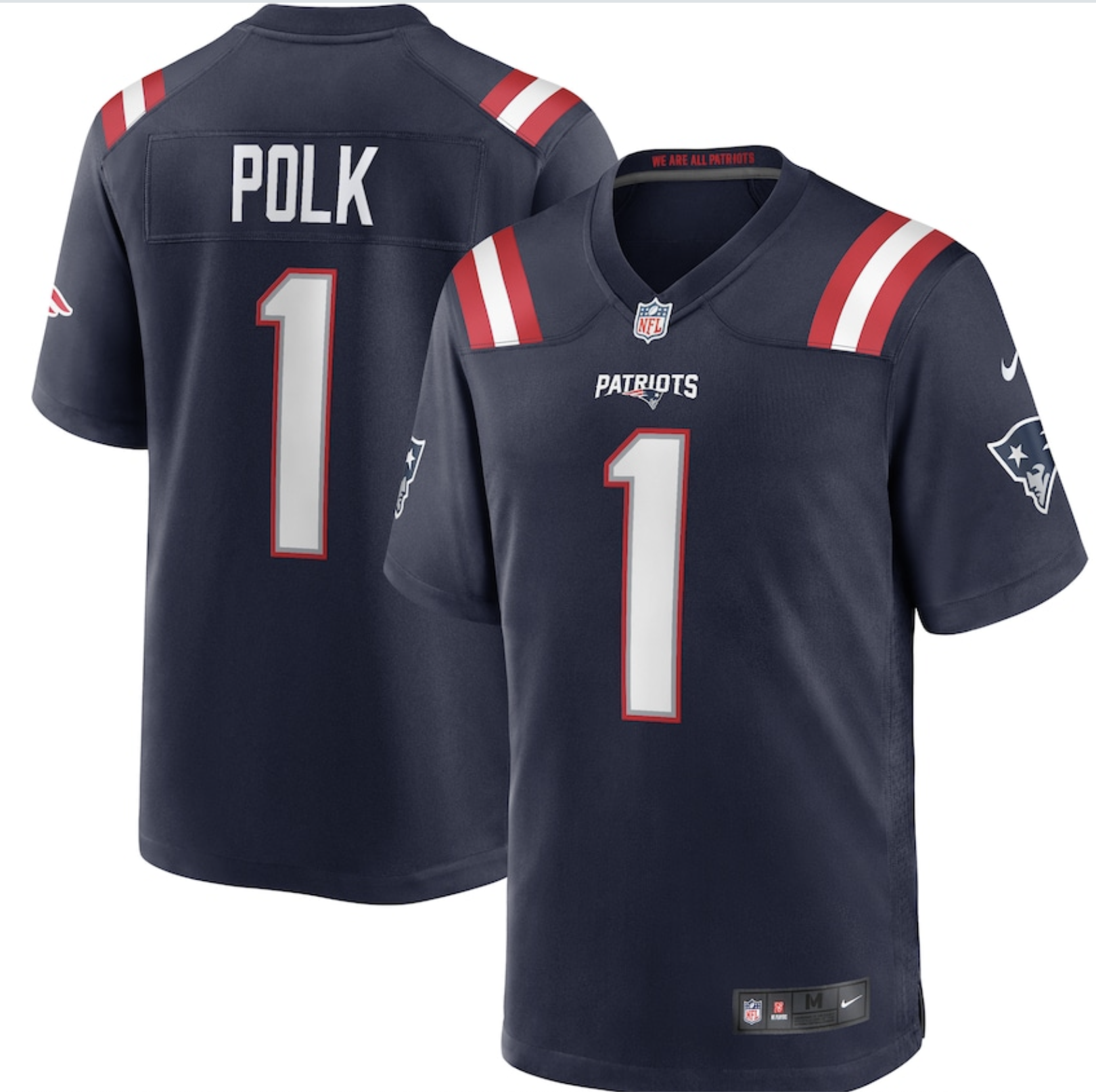 Men New England Patriots Nike #1 Polk Navy Team Game Jersey